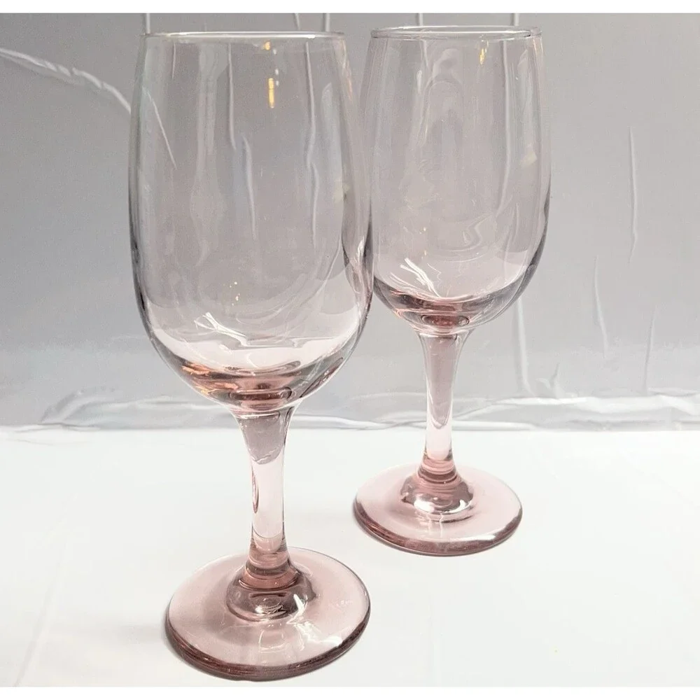 Set of 2 Libbey - Wine Glasses / Water Goblets- Stemware- Plum/Pink 10oz